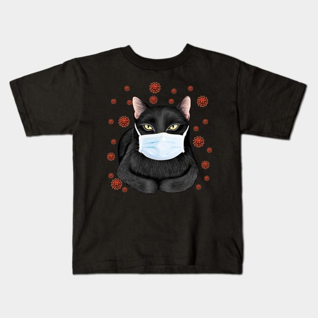 Cat Is Wearing Mask Face Anti Virus 2020 Kids T-Shirt by cruztdk5